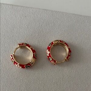 Elegant Red and Gold Hoop Earrings